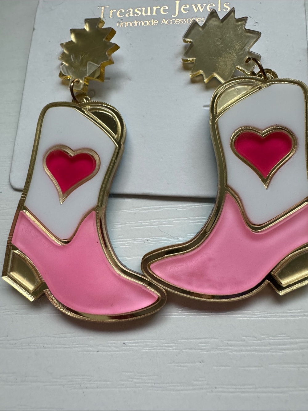 Pink Heart Cowboy Boot Earrings - Women Shoes Inspired Accessory
